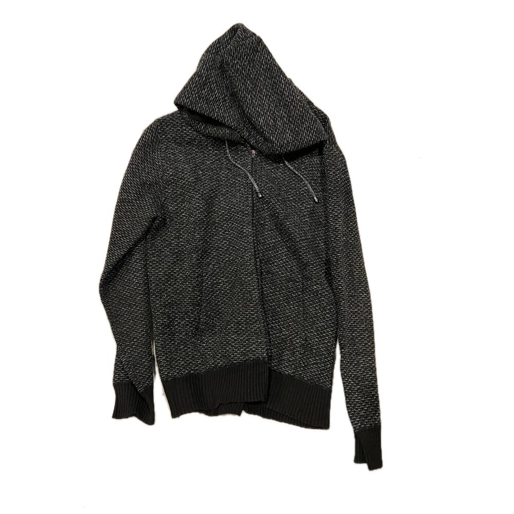 North Pole & More Black  Gray Knit Full Zip Hoodie Mens Lar